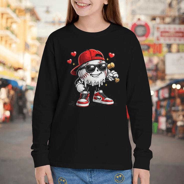 Baseball Drip Ice Cream Valentine’s Day Boys Kids Youth Long Sleeve Tee