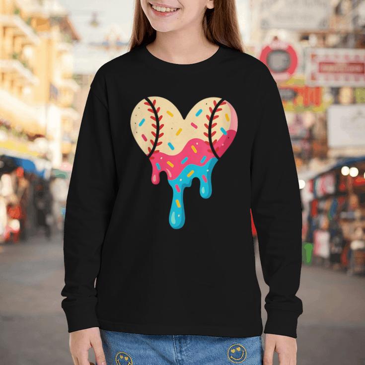 Baseball Drip Melting Ice Cream Baseball Heart Boys Girls Youth Long Sleeve Tee Baseball Drip Melting Ice Cream Baseball Heart Boys Girls Youth Long Sleeve Tee