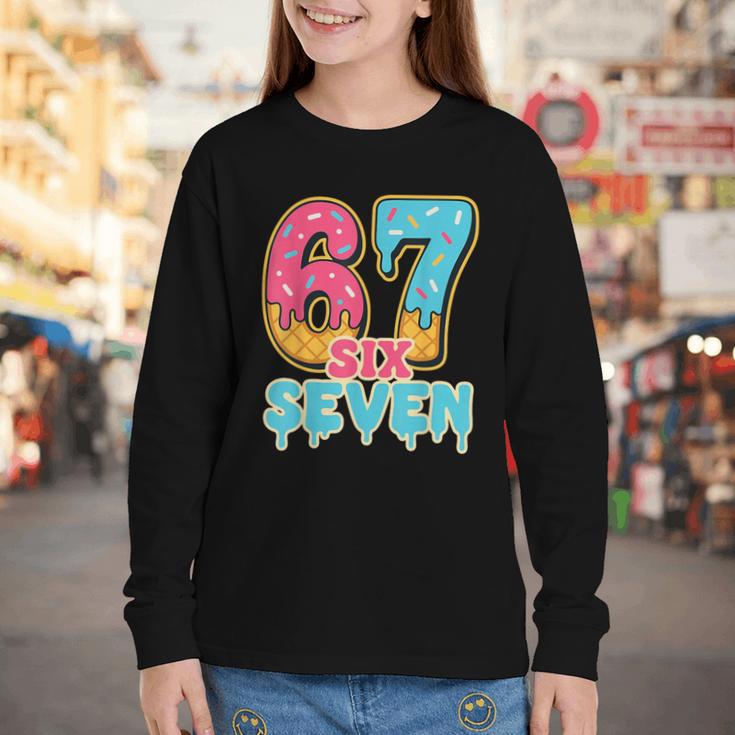 Baseball Drip Number 67 Player Trendy 6 7 Meme Youth Long Sleeve Tee