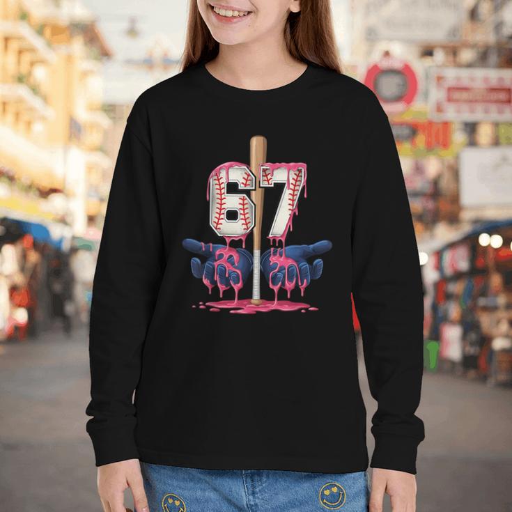 Baseball Drip Shirt Youth Baseball Glove Drip Ice Cream Youth Long Sleeve Tee
