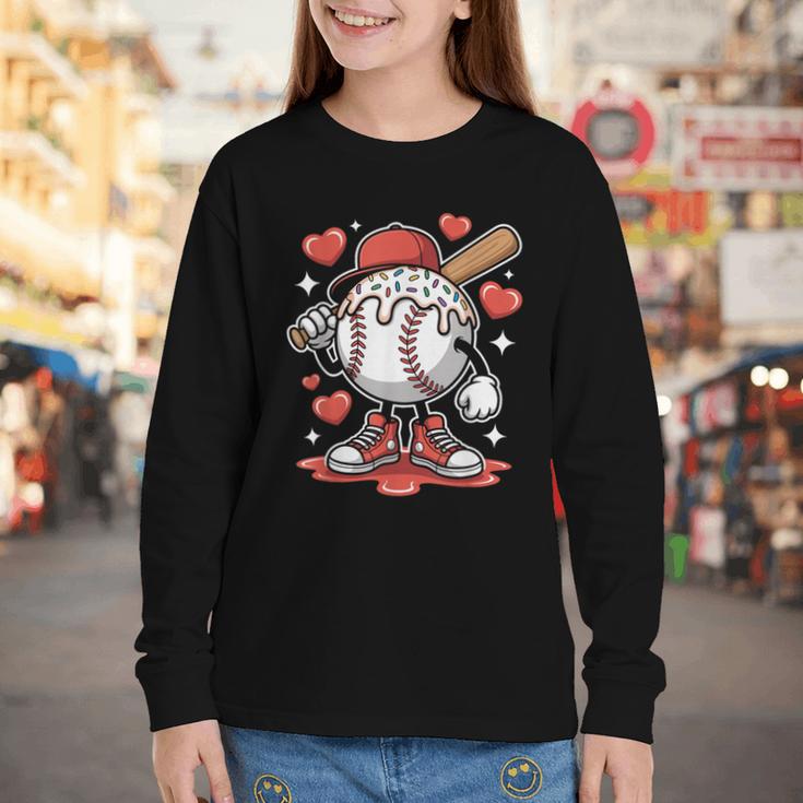 Baseball Drip Valentine Boys Women Men Hearts Sport Love Youth Long Sleeve Tee