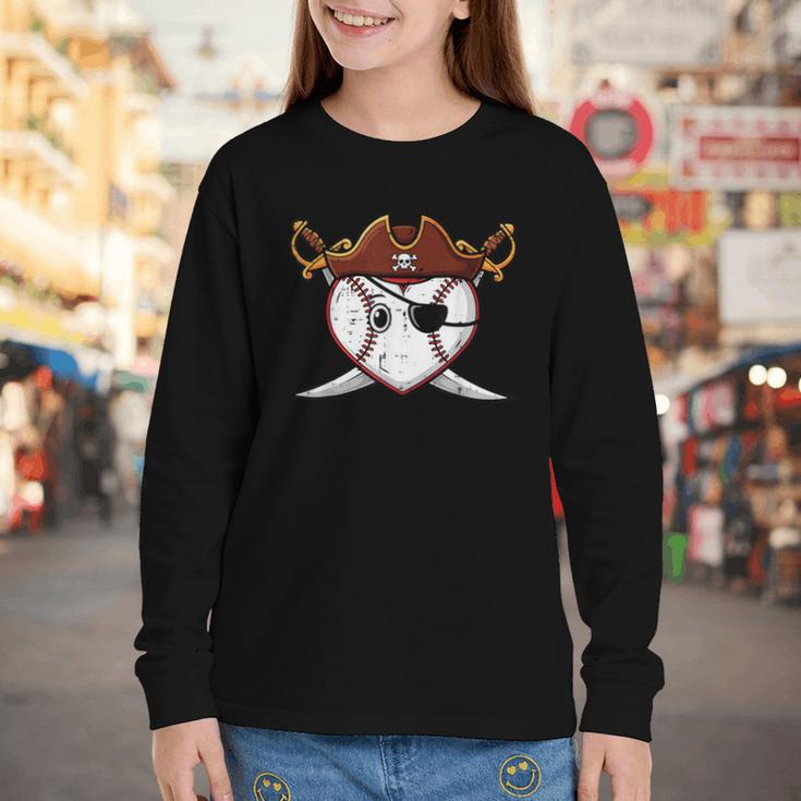 Baseball Heart Pirate Hat Crossed Swords Men Boys Kids Youth Youth Long Sleeve Tee Baseball Heart Pirate Hat Crossed Swords Men Boys Kids Youth Youth Long Sleeve Tee