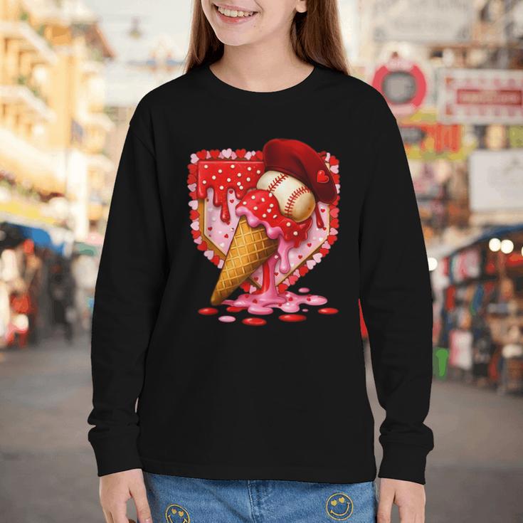 Baseball Heart Valentine Baseball Ice Cream Drip Boys Girls Youth Long Sleeve Tee Baseball Heart Valentine Baseball Ice Cream Drip Boys Girls Youth Long Sleeve Tee