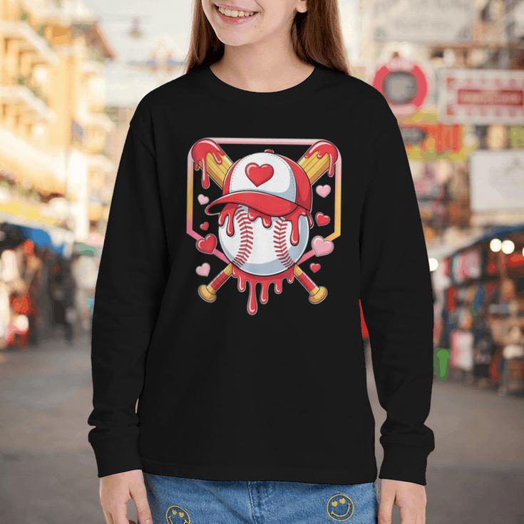 Baseball Heart Valentines Day Baseball Ice Cream Drip Boys Youth Long Sleeve Tee Baseball Heart Valentines Day Baseball Ice Cream Drip Boys Youth Long Sleeve Tee