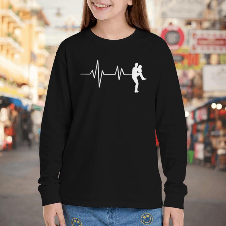 Baseball Heartbeat Pitcher Position Simple Line Art Youth Long Sleeve Tee
