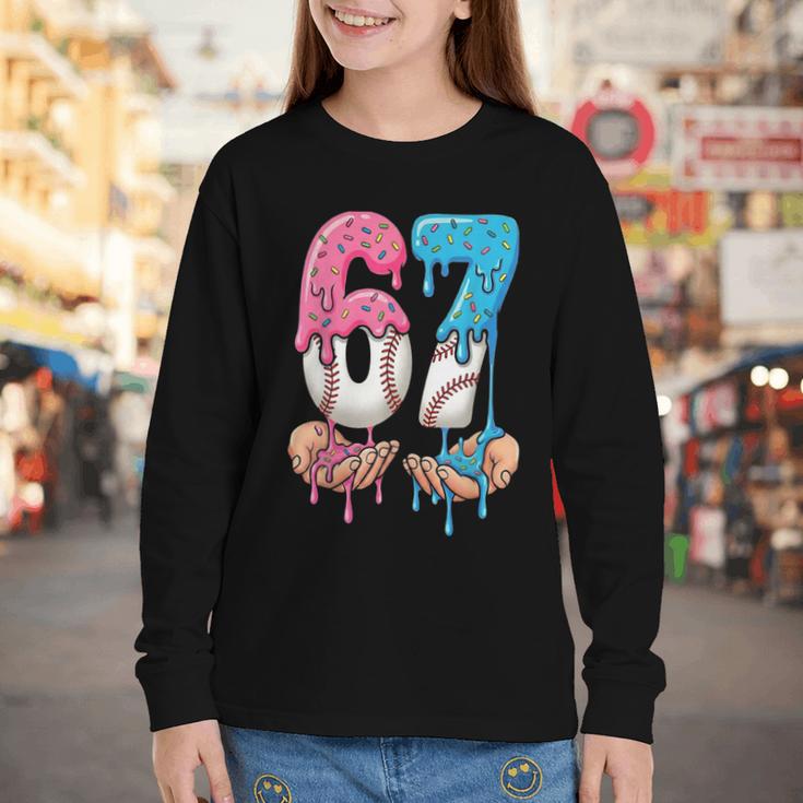 Baseball Ice Cream Drip 67 Hands Six Seven Boys Youth Long Sleeve Tee