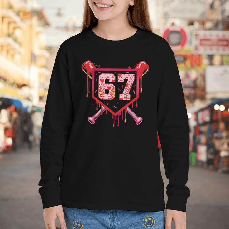 Baseball Ice Cream Drip Number 67 Meme Valentine Couple Love Youth Long Sleeve Tee