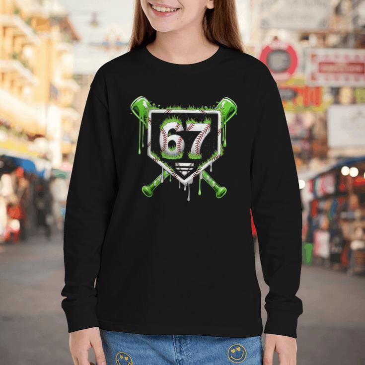 Baseball Ice Cream Drip Number 67 Player 67th Birthday Kids Youth Long Sleeve Tee