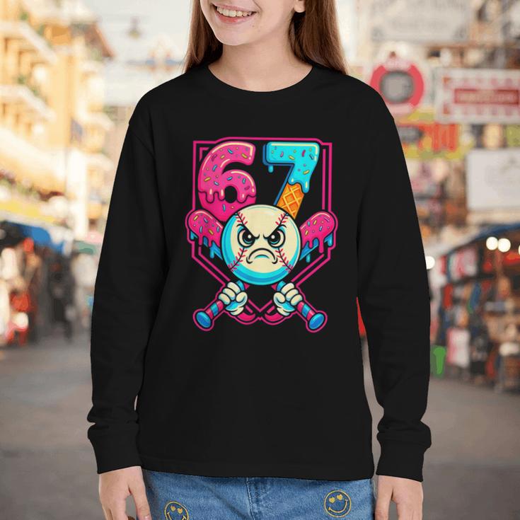 Baseball Ice Cream Drip Number 67 Six Seven Meme 67 Youth Long Sleeve Tee Baseball Ice Cream Drip Number 67 Six Seven Meme 67 Youth Long Sleeve Tee