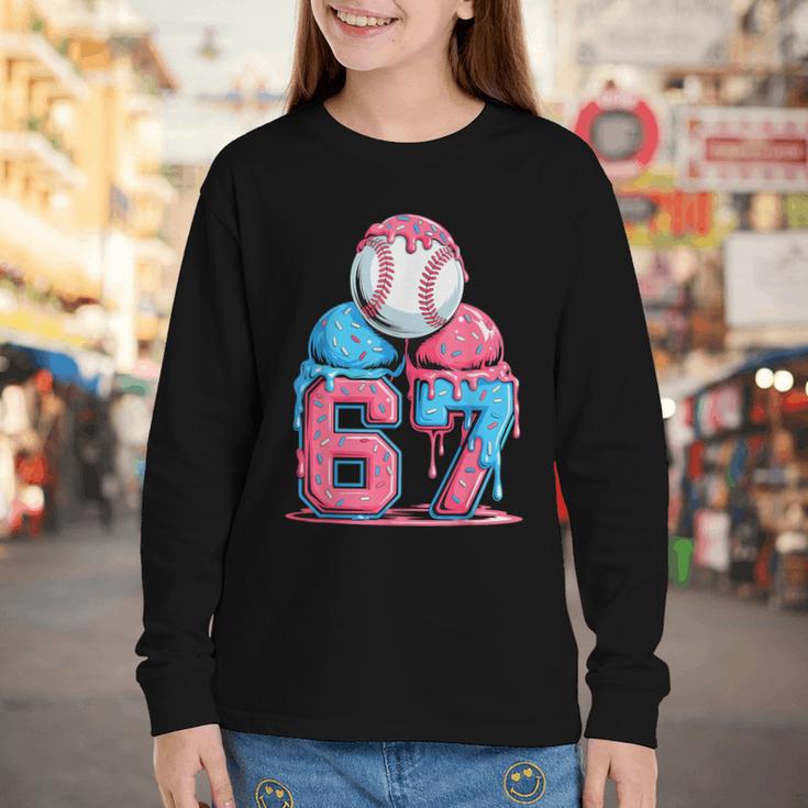 Baseball Ice Cream Drip Six Seven Gen Alpha Meme 67 Youth Long Sleeve Tee
