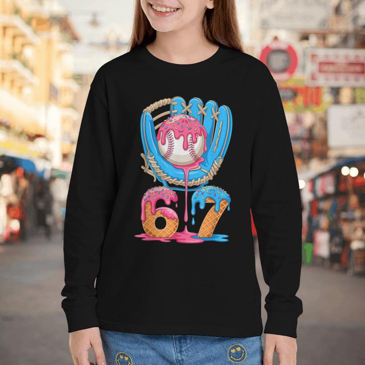 Baseball Ice Cream Drip Six Seven Gen Alpha Slang Meme 67 Youth Long Sleeve Tee