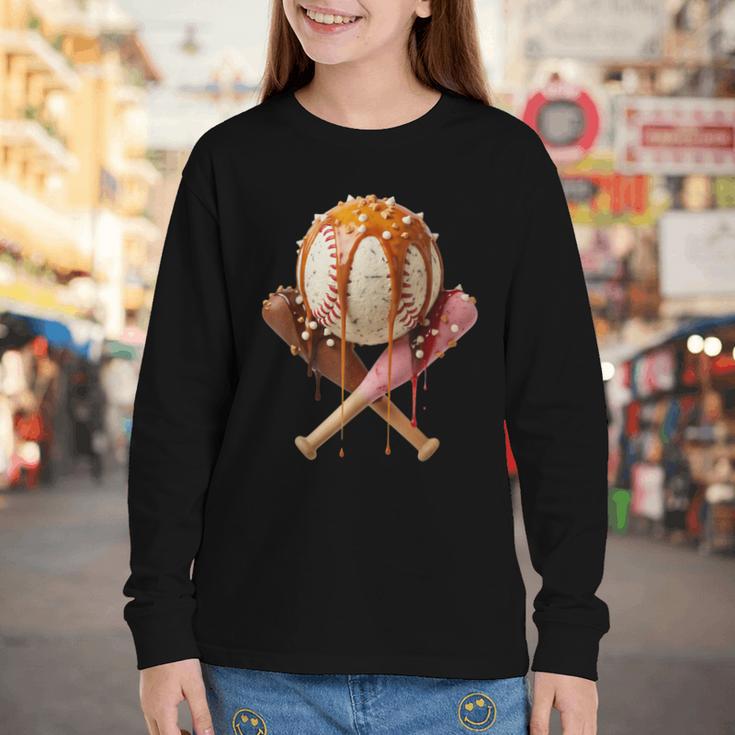 Baseball Ice Cream Drip Style Melting Ice Cream Youth Teen Youth Long Sleeve Tee