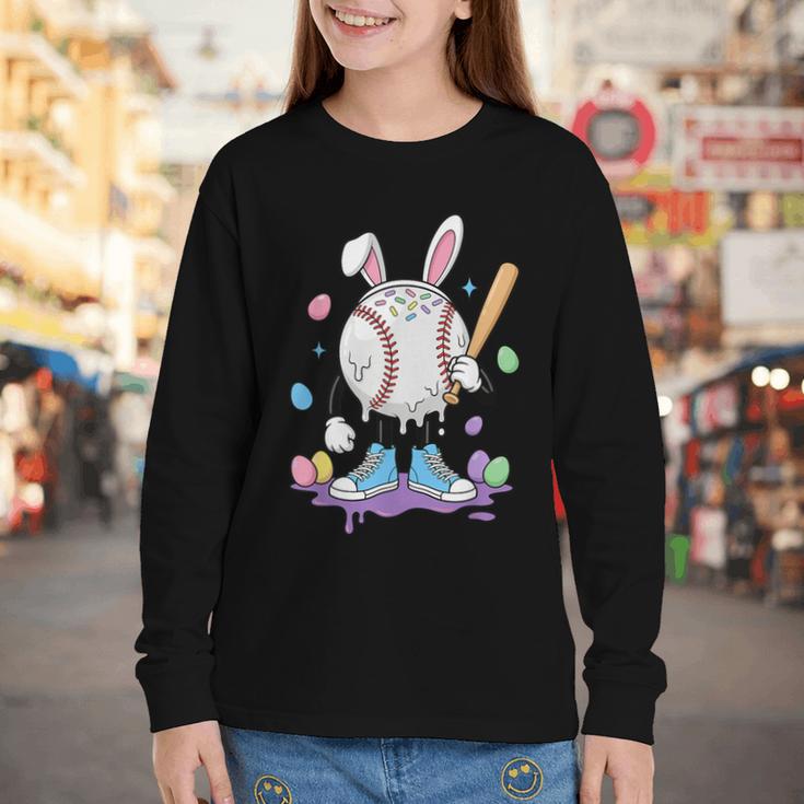 Baseball Ice Cream Drip Youth Boys Cute Easter Sports Youth Long Sleeve Tee
