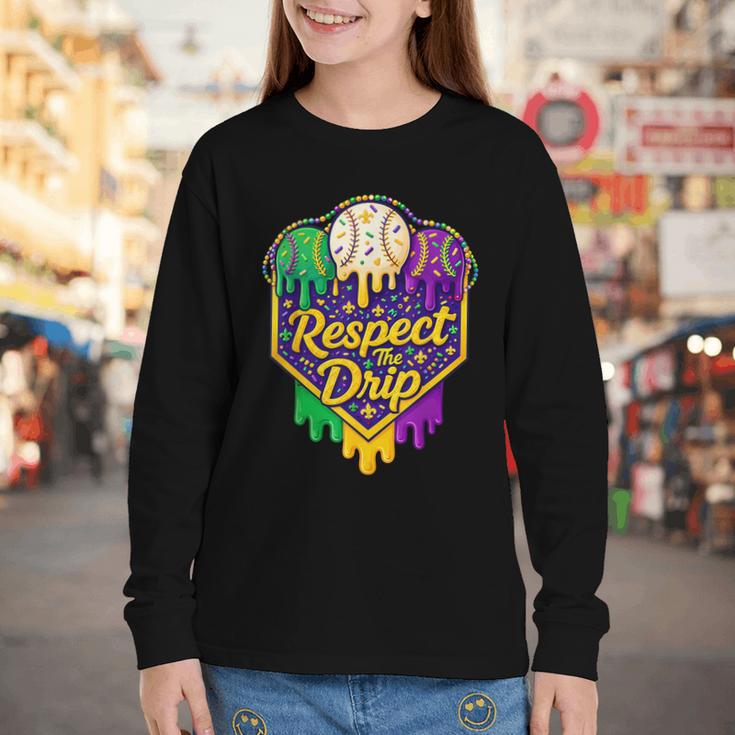 Baseball Ice Cream Respect The Drip Mardi Gras Carnival Boys Youth Long Sleeve Tee Baseball Ice Cream Respect The Drip Mardi Gras Carnival Boys Youth Long Sleeve Tee