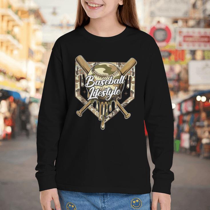 Baseball Life Lifestyle Home Plate Camo Ice Cream Drip Kids Youth Long Sleeve Tee Baseball Life Lifestyle Home Plate Camo Ice Cream Drip Kids Youth Long Sleeve Tee