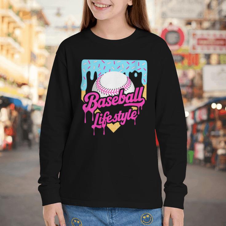 Baseball Life Lifestyle Home Plate Ice Cream Drip Men Boys Youth Long Sleeve Tee Baseball Life Lifestyle Home Plate Ice Cream Drip Men Boys Youth Long Sleeve Tee