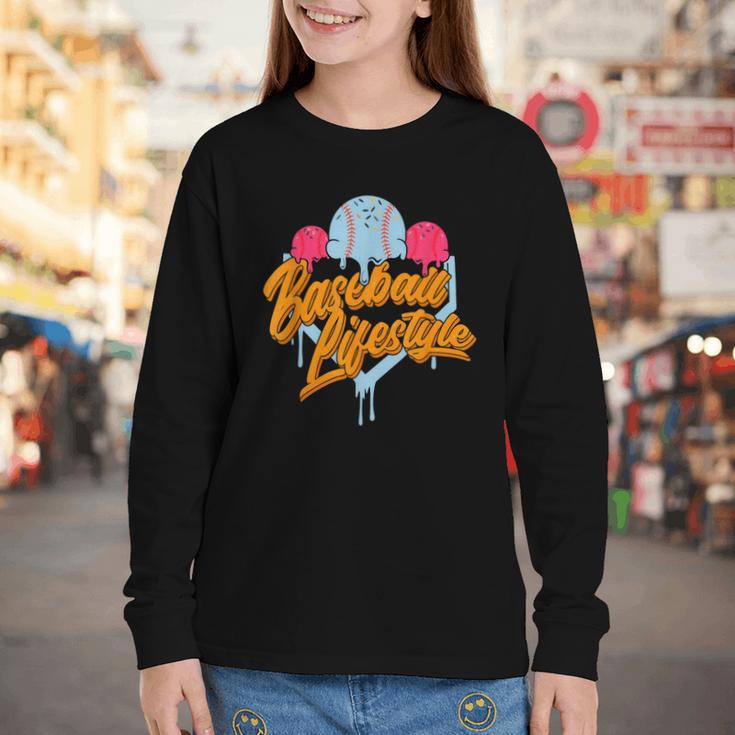 Baseball Lifestyle Home Plate Ice Cream Drip Men Boys Kids Youth Long Sleeve Tee