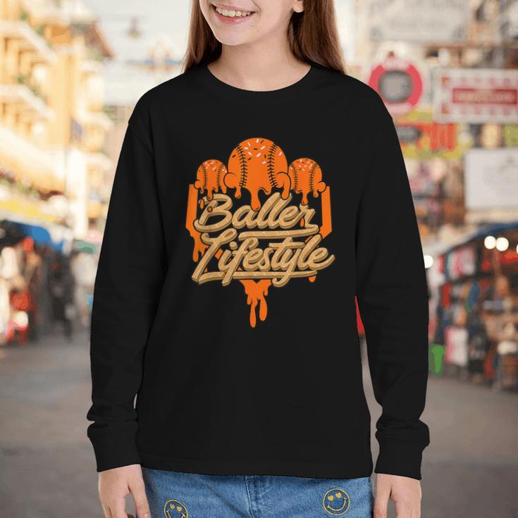Baseball Lifestyle Home Plate Orange Ice Cream Drip Men Boys Youth Long Sleeve Tee