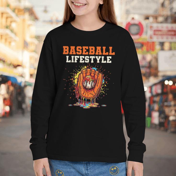 Baseball Lifestyle Ice Cream Drip Baseball Glove Crossed Bat Youth Long Sleeve Tee Baseball Lifestyle Ice Cream Drip Baseball Glove Crossed Bat Youth Long Sleeve Tee