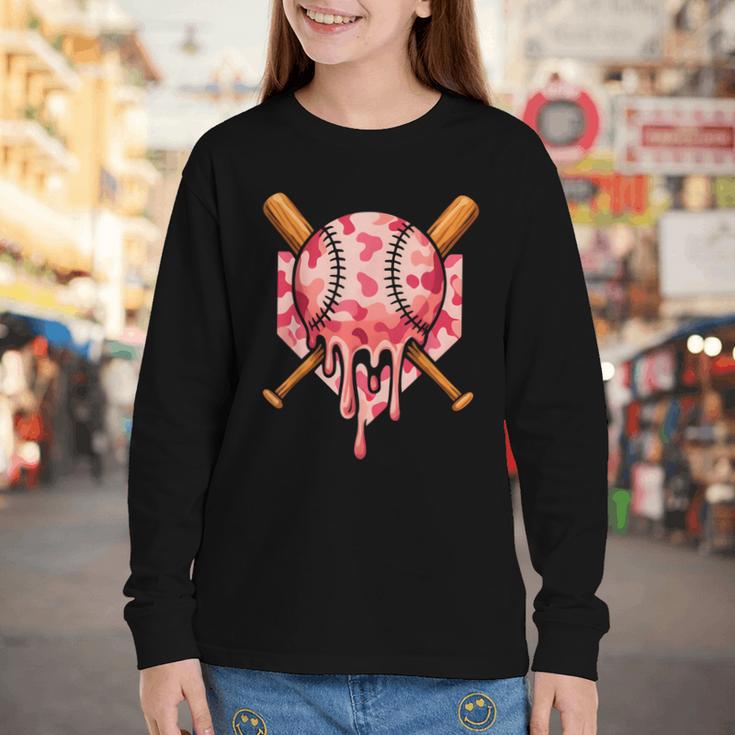 Baseball Pink Camo Ice Cream Youth Boys Girls Youth Long Sleeve Tee Baseball Pink Camo Ice Cream Youth Boys Girls Youth Long Sleeve Tee