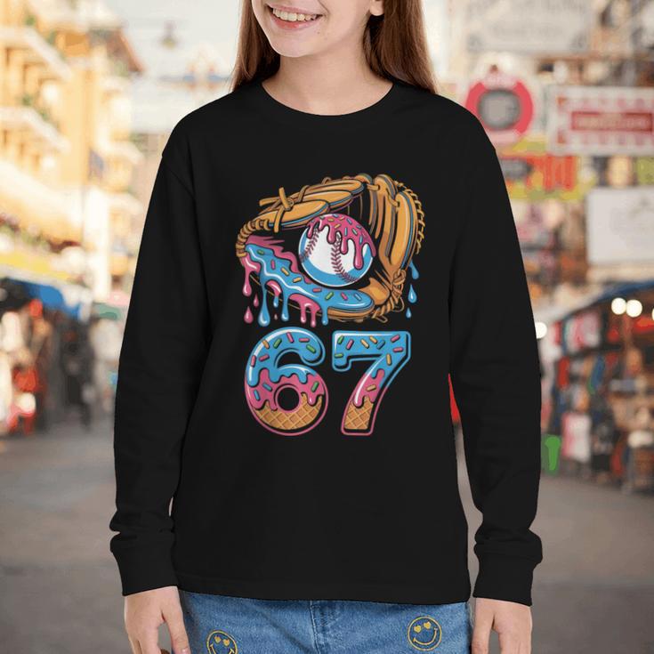 Baseball Player 67 Number 67th Sports Ice Cream Drip Youth Long Sleeve Tee