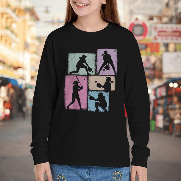 Baseball Player Collage Women Kids Coach Youth Girl Youth Long Sleeve Tee