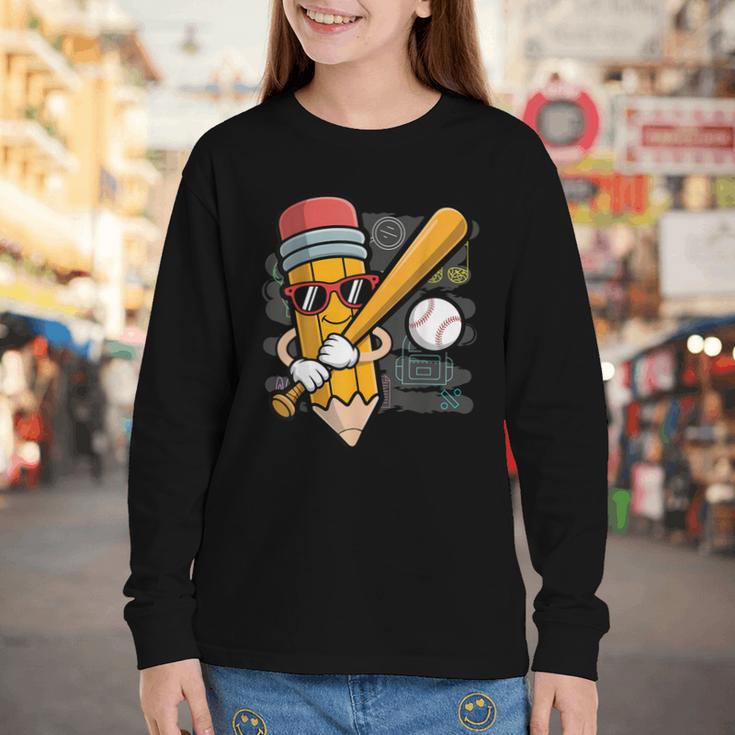 Baseball Player Pencil Back To School Cute Sport Students Youth Long Sleeve Tee Baseball Player Pencil Back To School Cute Sport Students Youth Long Sleeve Tee