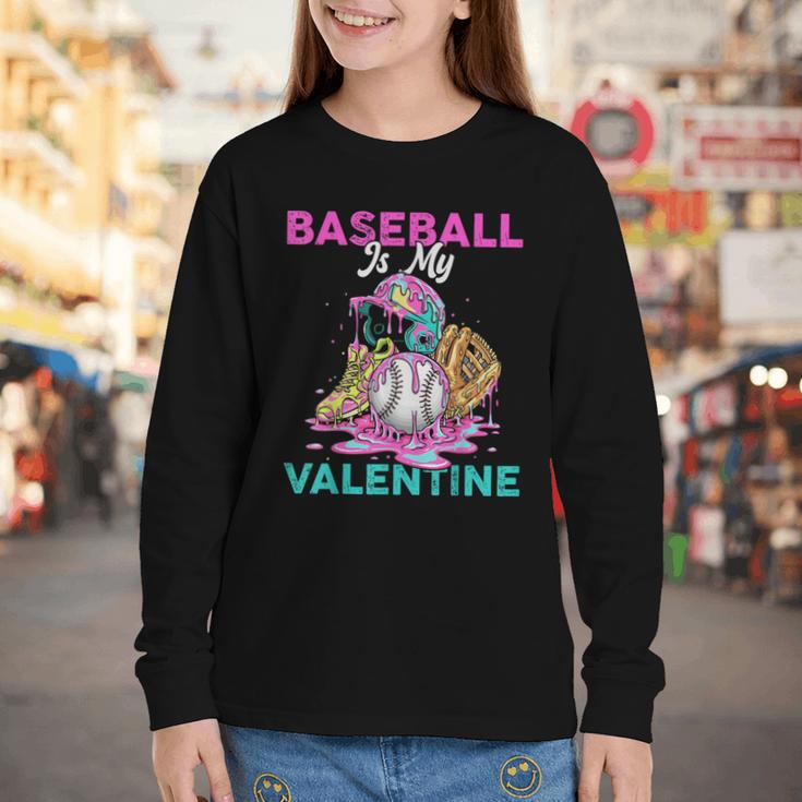 Baseball Is My Valentine Ice Cream Drip Crossed Bats Sport Youth Long Sleeve Tee