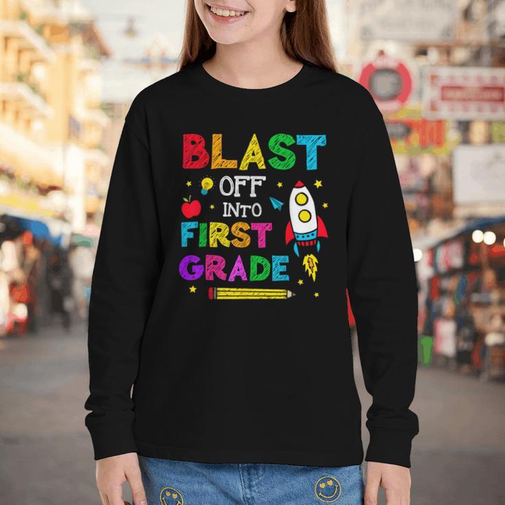 Blast Off Into First Grade Squad First Day Back To School Youth Long Sleeve Tee Blast Off Into First Grade Squad First Day Back To School Youth Long Sleeve Tee