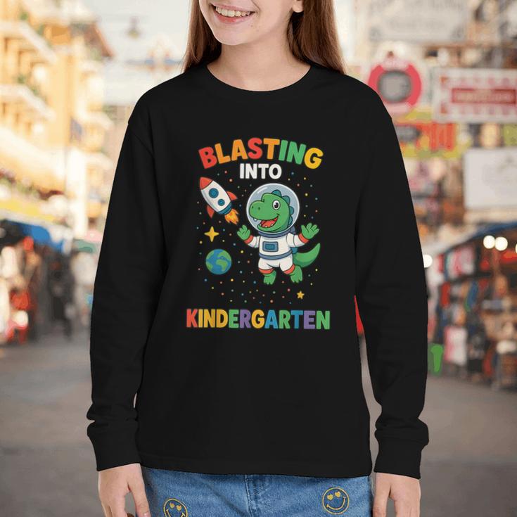 Blasting Into Kindergarten Dinosaur Astronaut Back To School Youth Long Sleeve Tee Blasting Into Kindergarten Dinosaur Astronaut Back To School Youth Long Sleeve Tee