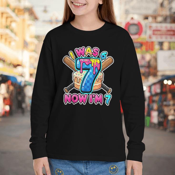 Blue Checkered I Was 6 Now I'm 7 Birthday Cake Baseball Drip Youth Long Sleeve Tee Blue Checkered I Was 6 Now I'm 7 Birthday Cake Baseball Drip Youth Long Sleeve Tee