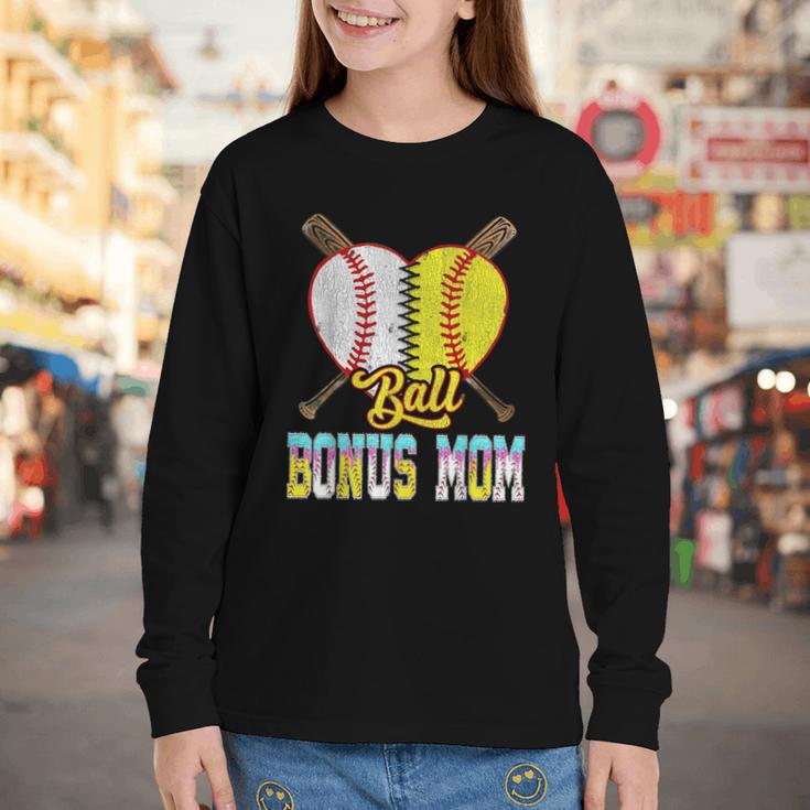Bonus Mom Of Both Half Baseball Softball Ice Cream Drip Youth Long Sleeve Tee Bonus Mom Of Both Half Baseball Softball Ice Cream Drip Youth Long Sleeve Tee