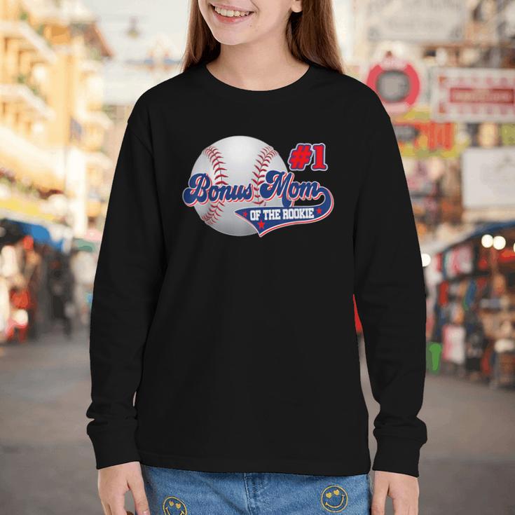Bonus Mom Rookie Of Year 1st Birthday Baseball Theme Youth Long Sleeve Tee
