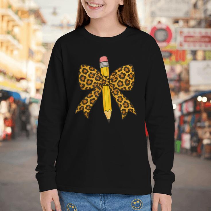 Bow Pencil Leopard First Day Of School Back To School Youth Long Sleeve Tee