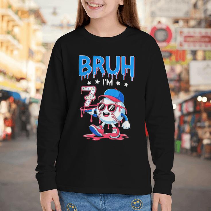 Bruh I'm 7 Baseball Ice Cream Drip It's My 7th Birthday Youth Long Sleeve Tee Bruh I'm 7 Baseball Ice Cream Drip It's My 7th Birthday Youth Long Sleeve Tee