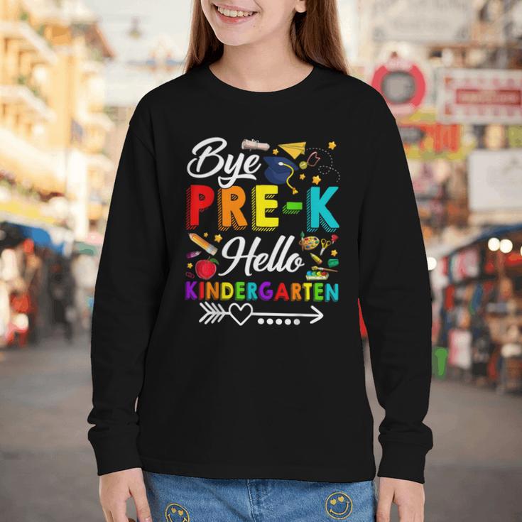 Bye Pre-K Hello Kindergarten Students Pupils Back To School Youth Long Sleeve Tee