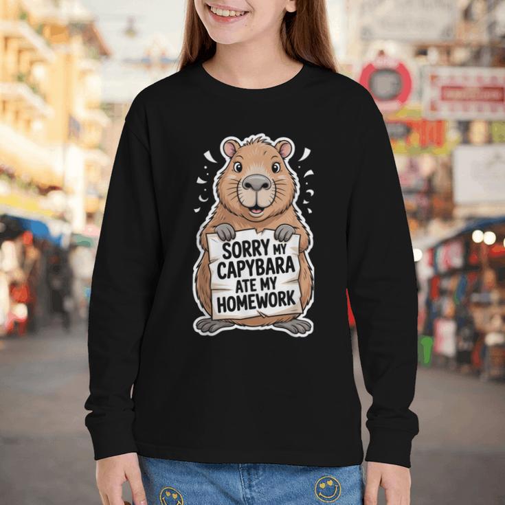 Capybara Ate My Homework Sorry Back To School Animal Youth Long Sleeve Tee