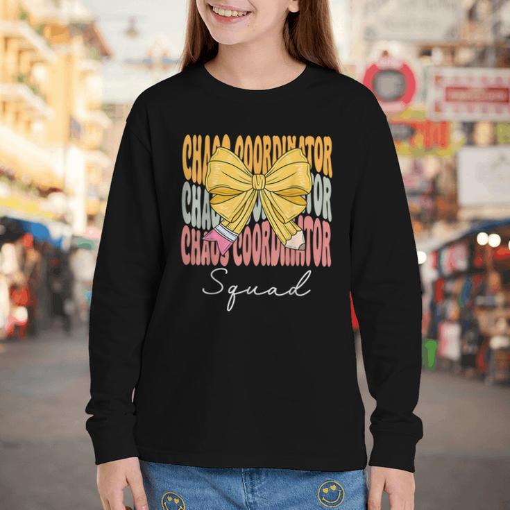 Chaos Coordinator Squad Groovy Coquette Bow Back To School Youth Long Sleeve Tee Chaos Coordinator Squad Groovy Coquette Bow Back To School Youth Long Sleeve Tee