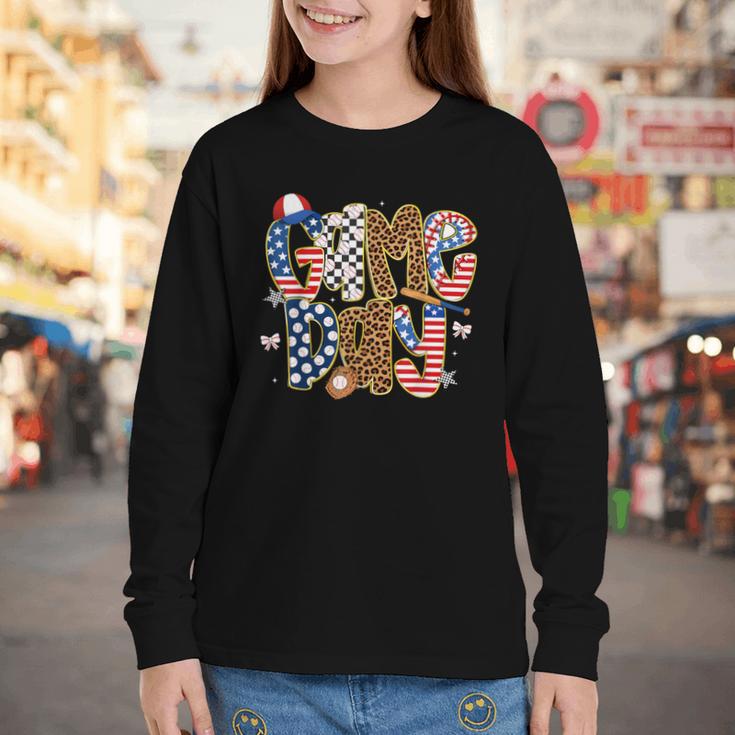 Checkered Leopard Game Day Baseball Men Women Kids Youth Long Sleeve Tee