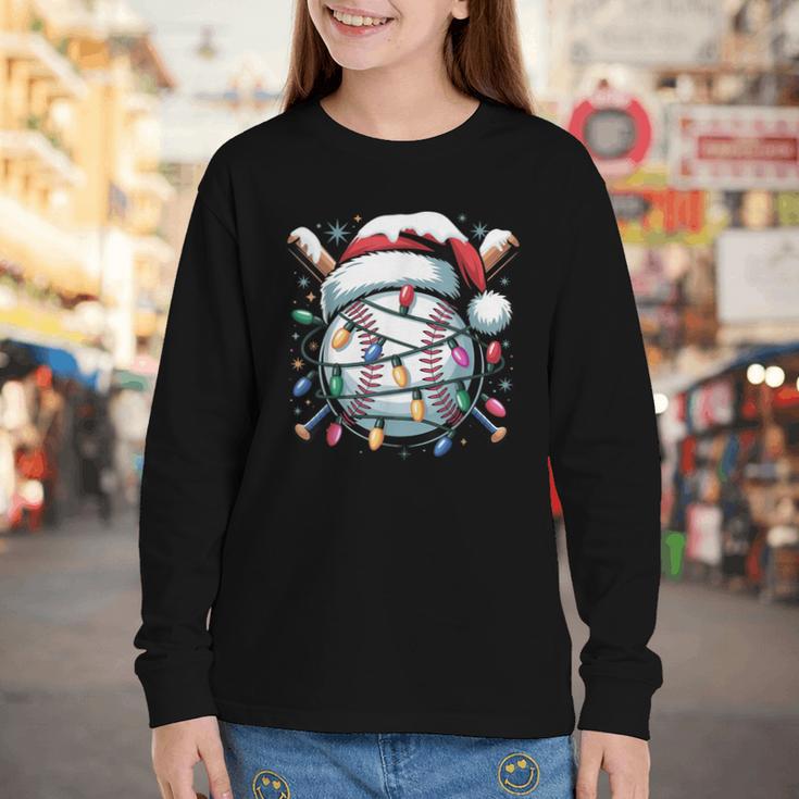 Christmas Baseball Boy Youth Kid Men Santa Hat Xmas Baseball Youth Long Sleeve Tee