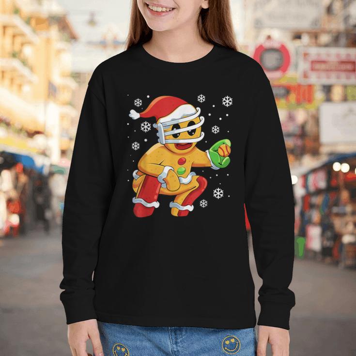 Christmas Gingerbread Man Baseball Player Catcher Youth Long Sleeve Tee