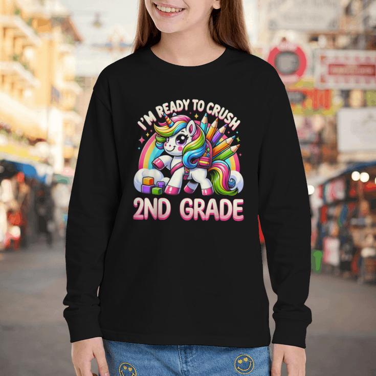 Crush 2nd Grade Girls Back To School Unicorn First Day Cute Youth Long Sleeve Tee