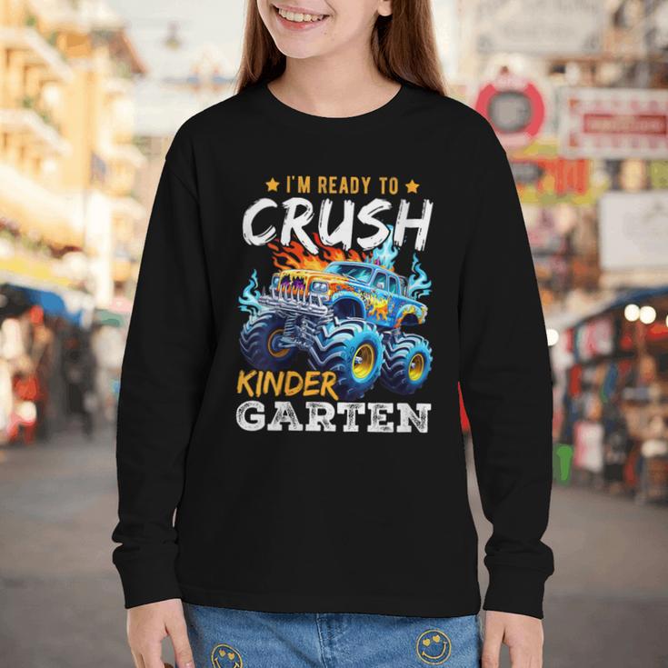 Crush Kindergarten Monster Truck Back To School Boys Youth Long Sleeve Tee Crush Kindergarten Monster Truck Back To School Boys Youth Long Sleeve Tee