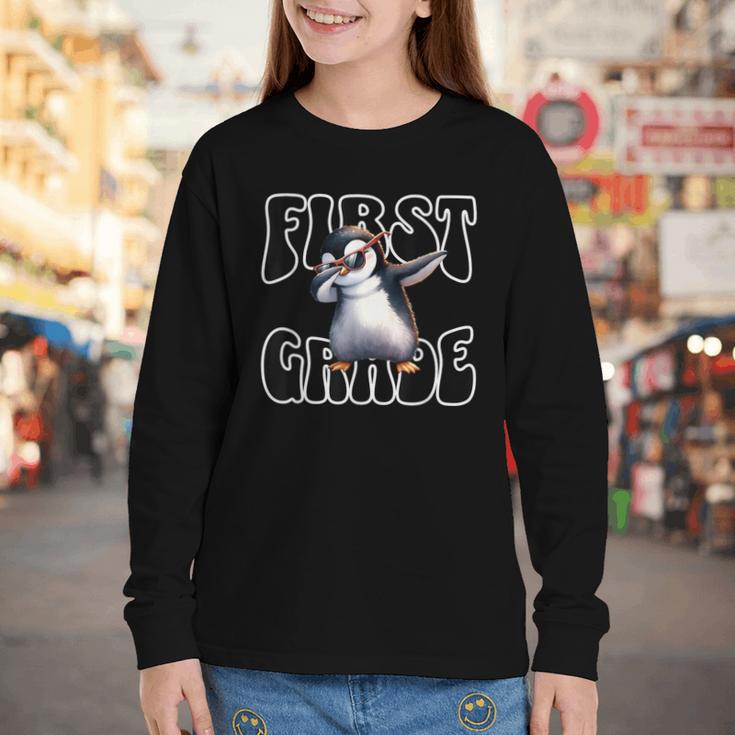 Cute Dabbing Penguin First Grade Back To School Youth Long Sleeve Tee Cute Dabbing Penguin First Grade Back To School Youth Long Sleeve Tee