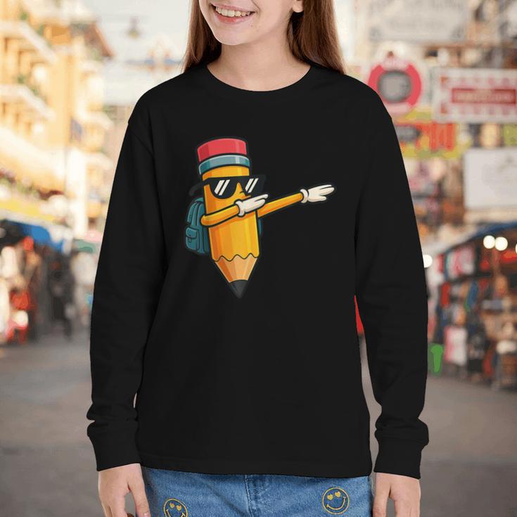 Dabbing Pencil Dancing Back To School First Day Student Boys Youth Long Sleeve Tee