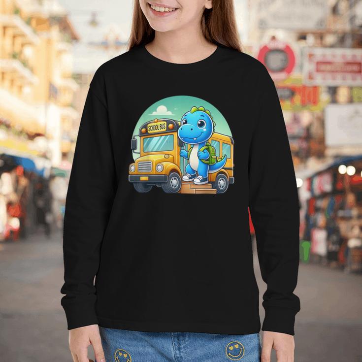 Dinosaur Kids Riding a Bus Back To School Ready To Crush Youth Long Sleeve Tee Dinosaur Kids Riding a Bus Back To School Ready To Crush Youth Long Sleeve Tee