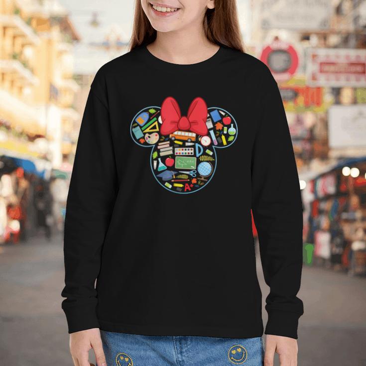 Disney Minnie Mouse Back To School Supplies Face Outline Youth Long Sleeve Tee Disney Minnie Mouse Back To School Supplies Face Outline Youth Long Sleeve Tee