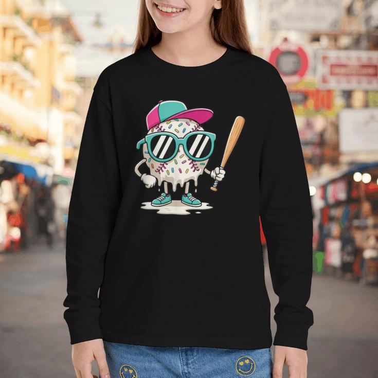 Dripping Baseball Baseball Lover Player Baseballer Youth Long Sleeve Tee