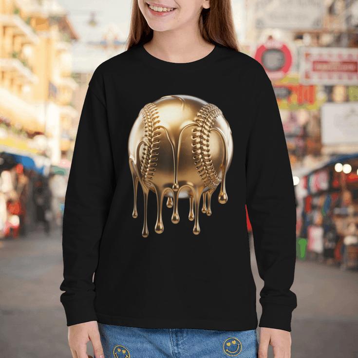 Dripping Gold Drip Baseball Game Day Player Coach Baller Youth Long Sleeve Tee Dripping Gold Drip Baseball Game Day Player Coach Baller Youth Long Sleeve Tee