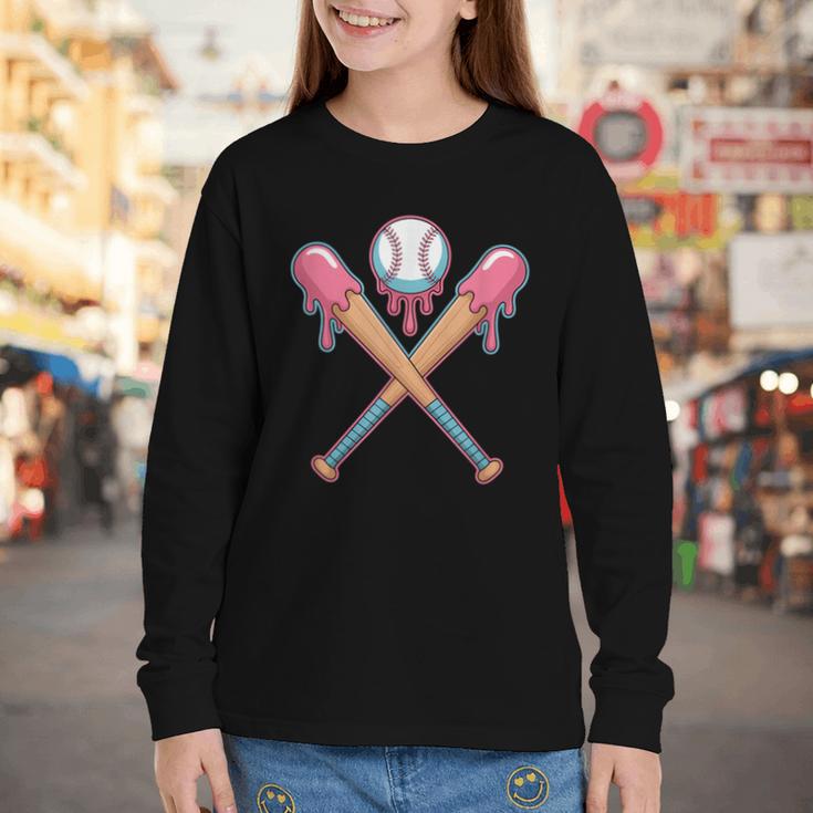 Dripping Pink Baseball Crossed Bats Summer Youth Long Sleeve Tee Dripping Pink Baseball Crossed Bats Summer Youth Long Sleeve Tee